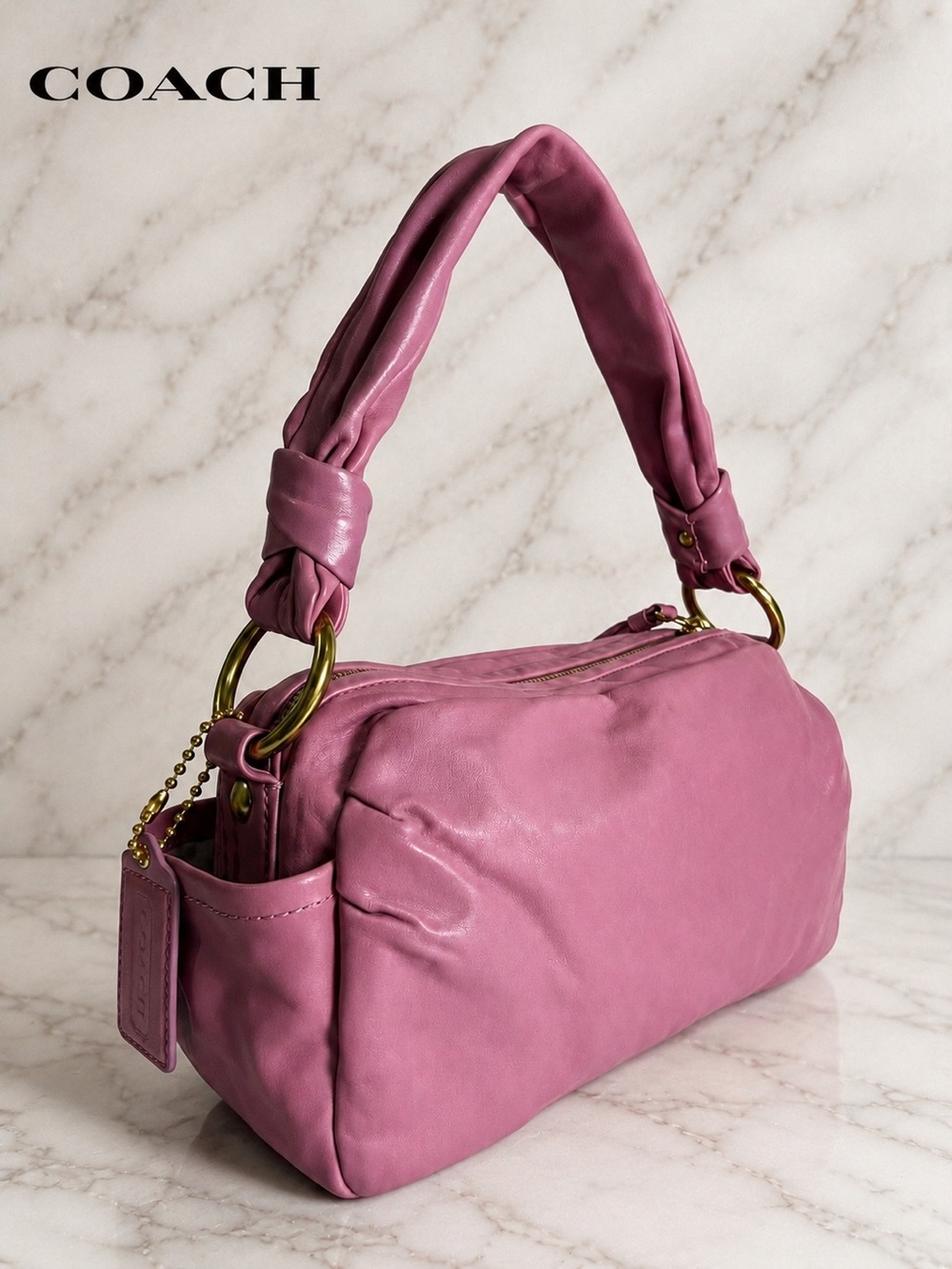 COACH Women's Leather Zip Shoulder Small Pink  / Plum Hobo Bag Pleated Purse